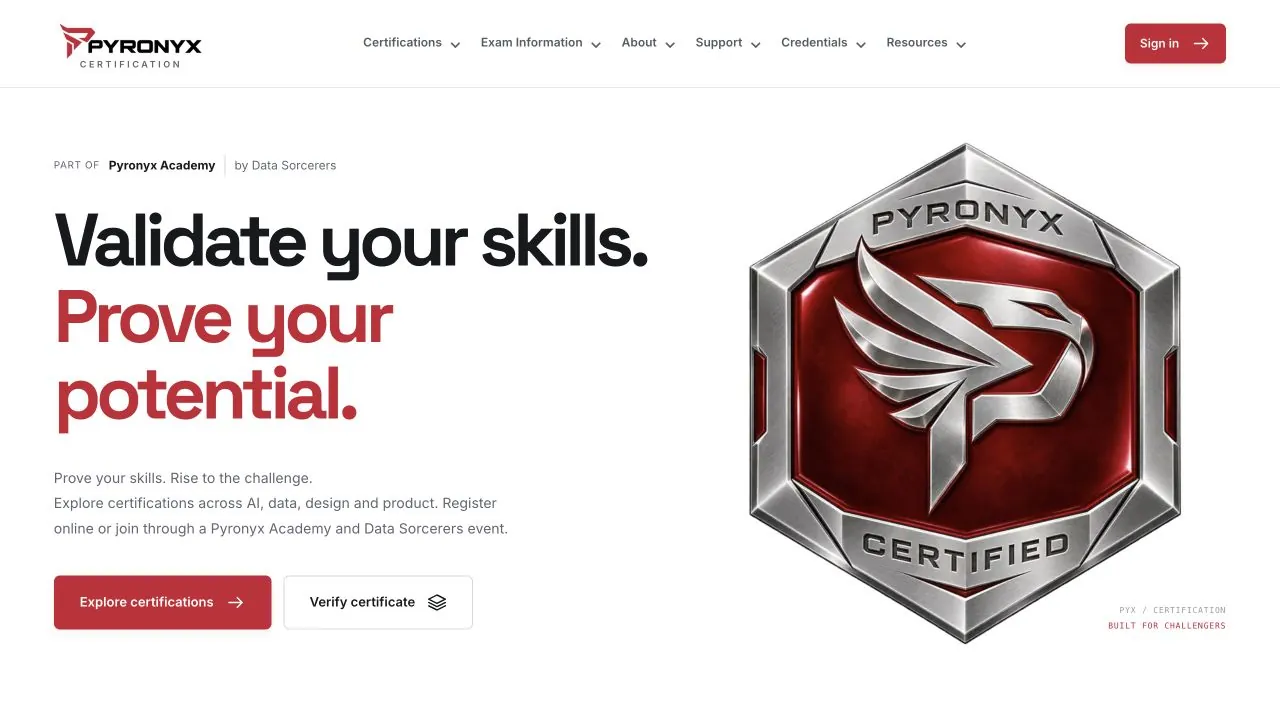 Pyronyx Certification website screenshot