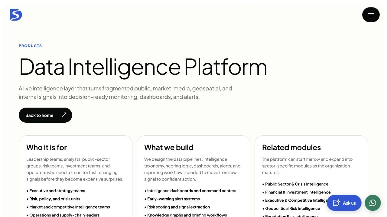 Data Intelligence Platform website screenshot